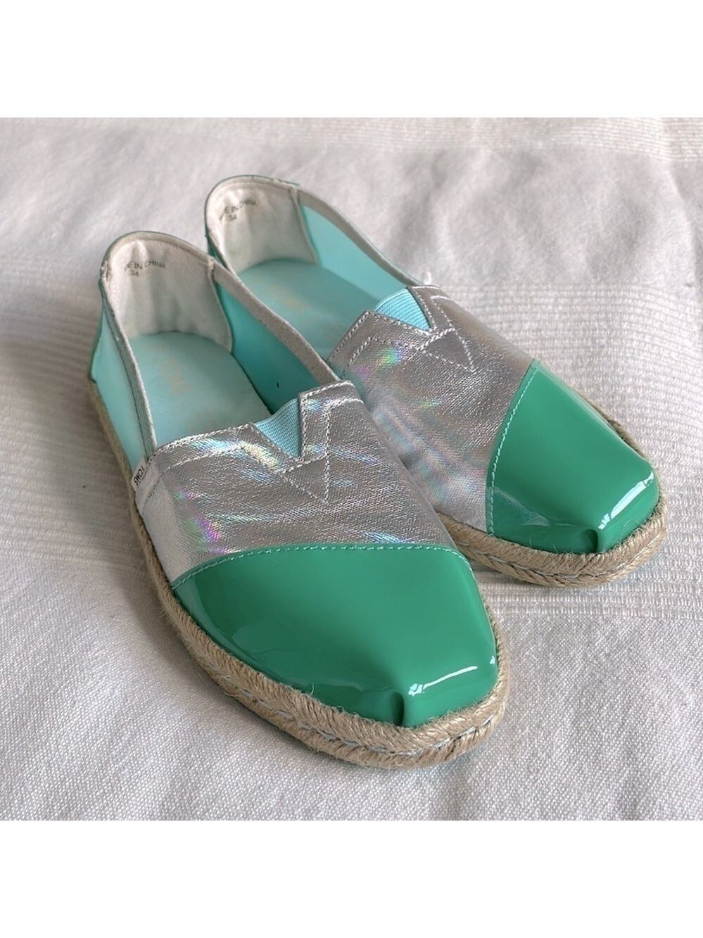 Toms Alpargata Turquoise and Green Slip On Espadrille Shoes Size 6